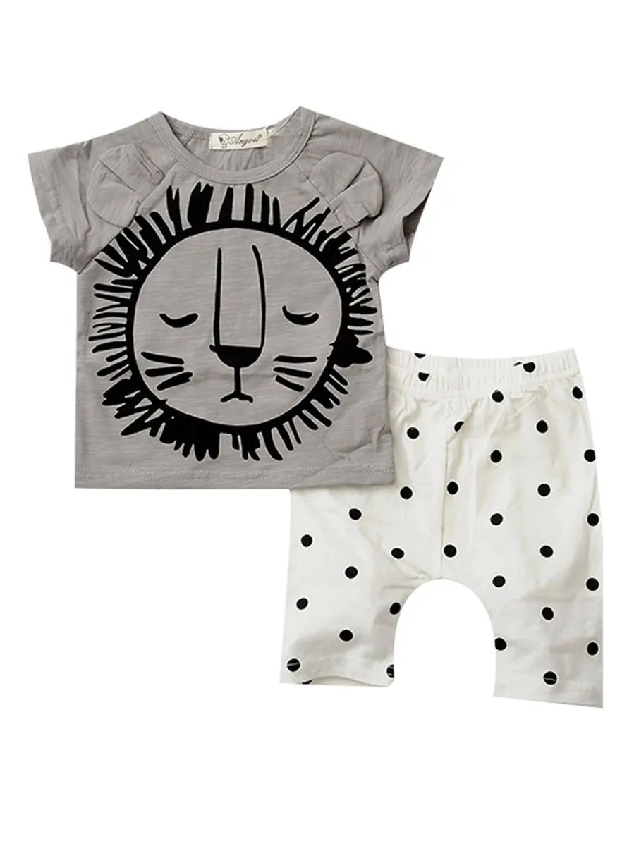 2-Piece Baby Boys Girls Summer Clothes Outfits Sets Lion Print T-shirt and Pants