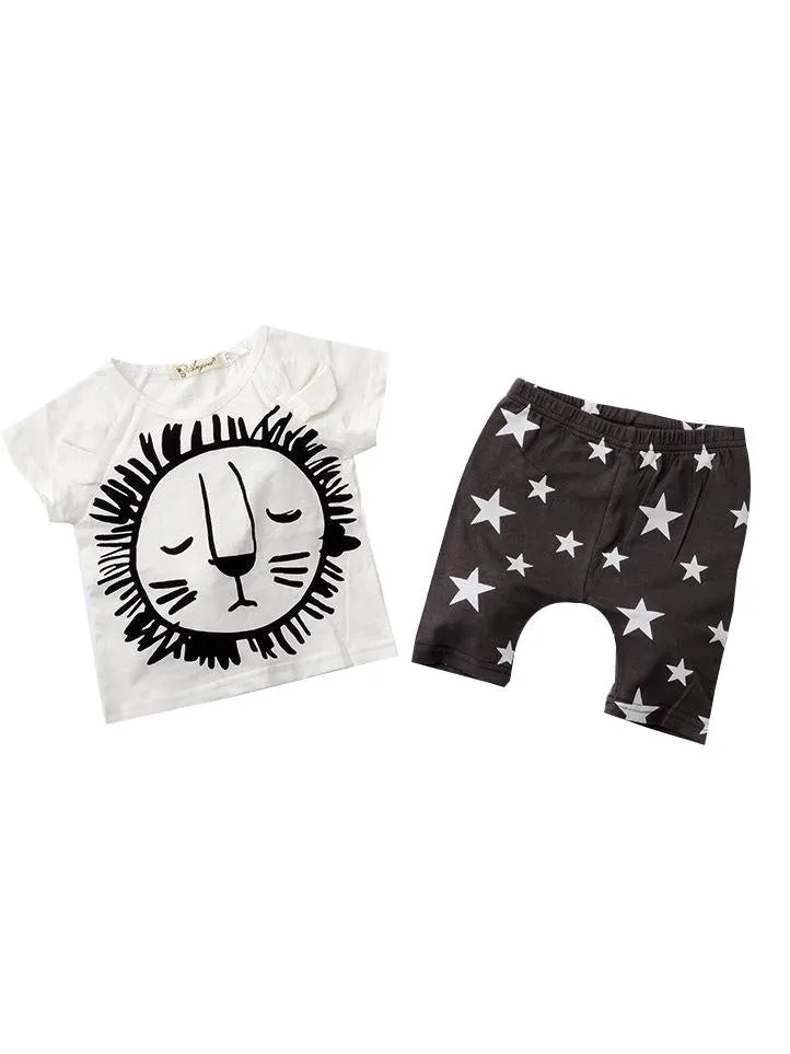 2-Piece Baby Boys Girls Summer Clothes Outfits Sets Lion Print T-shirt and Pants