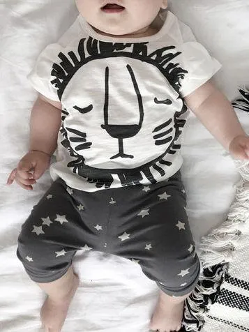 2-Piece Baby Boys Girls Summer Clothes Outfits Sets Lion Print T-shirt and Pants