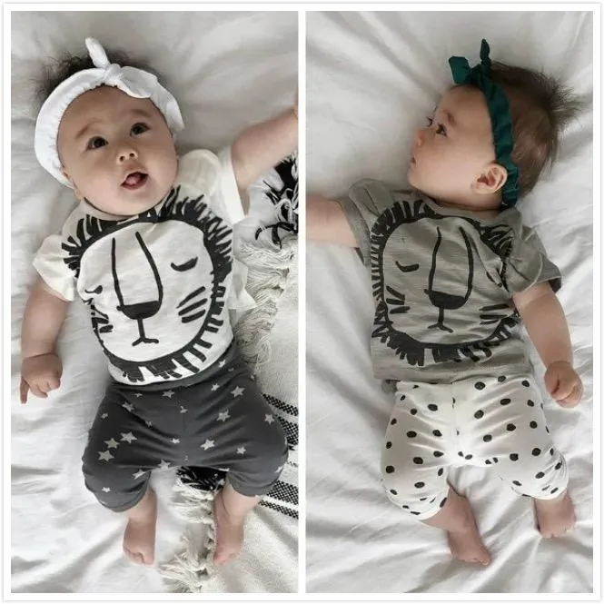 2-Piece Baby Boys Girls Summer Clothes Outfits Sets Lion Print T-shirt and Pants