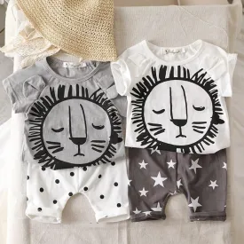 2-Piece Baby Boys Girls Summer Clothes Outfits Sets Lion Print T-shirt and Pants