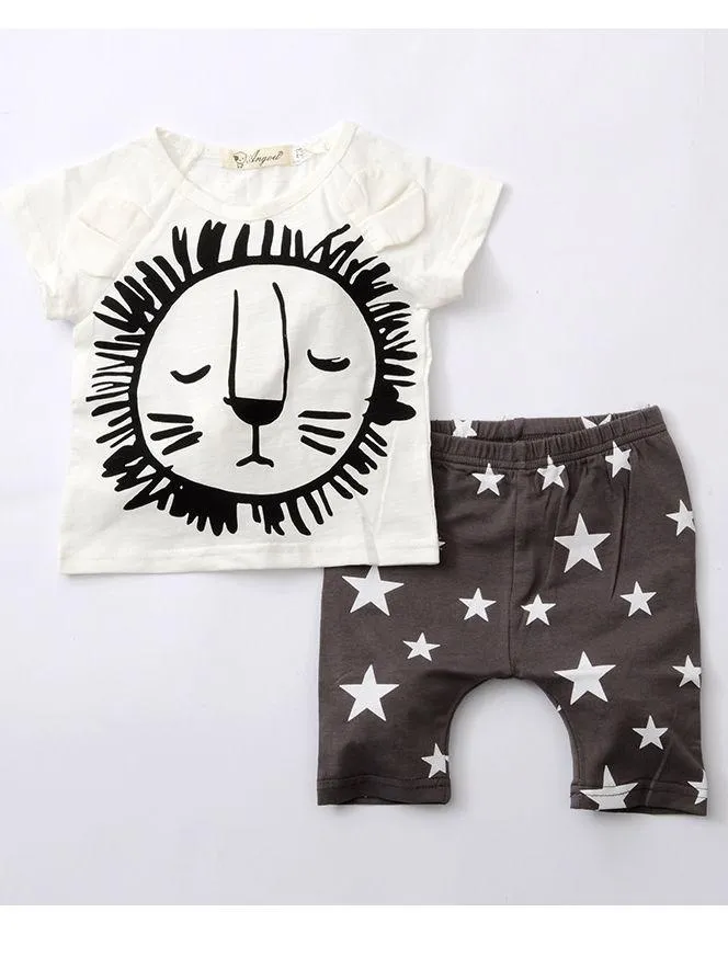 2-Piece Baby Boys Girls Summer Clothes Outfits Sets Lion Print T-shirt and Pants