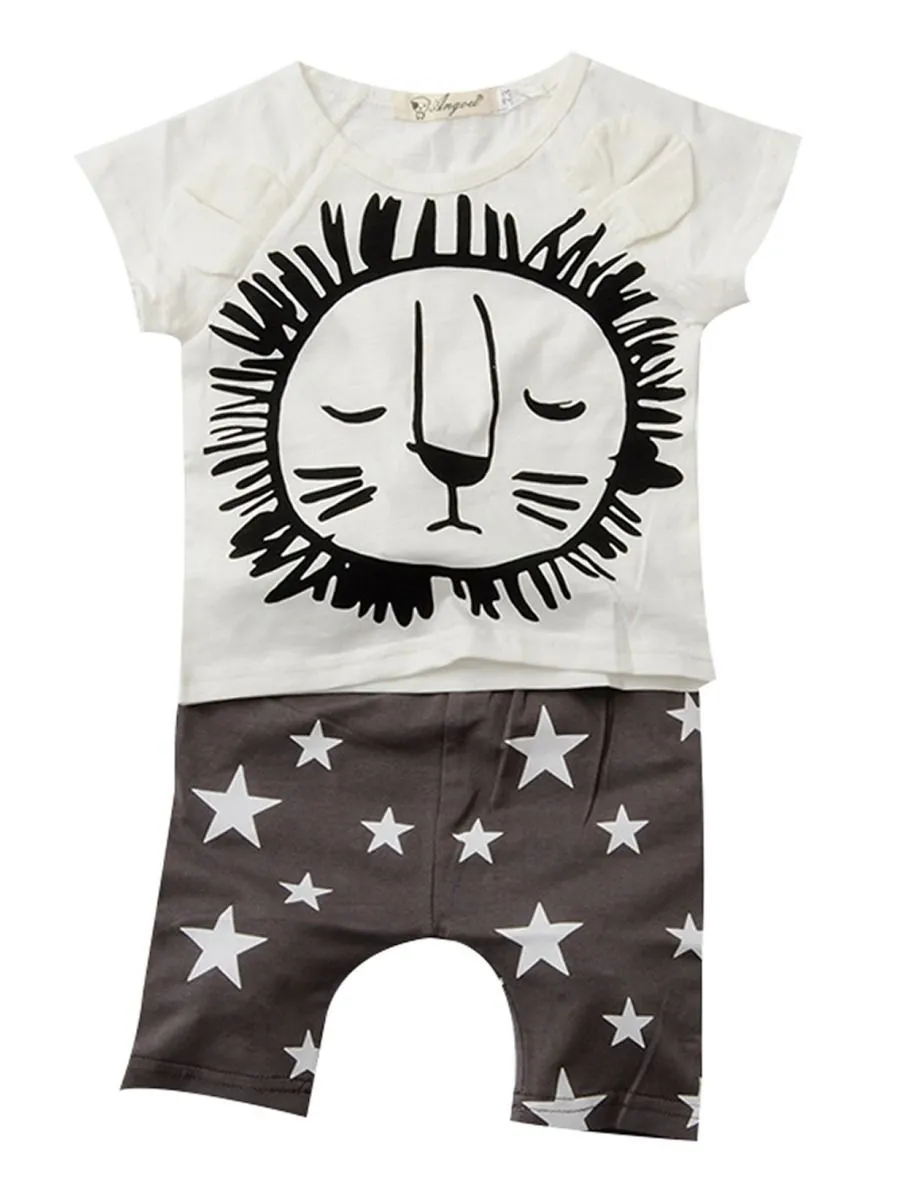 2-Piece Baby Boys Girls Summer Clothes Outfits Sets Lion Print T-shirt and Pants