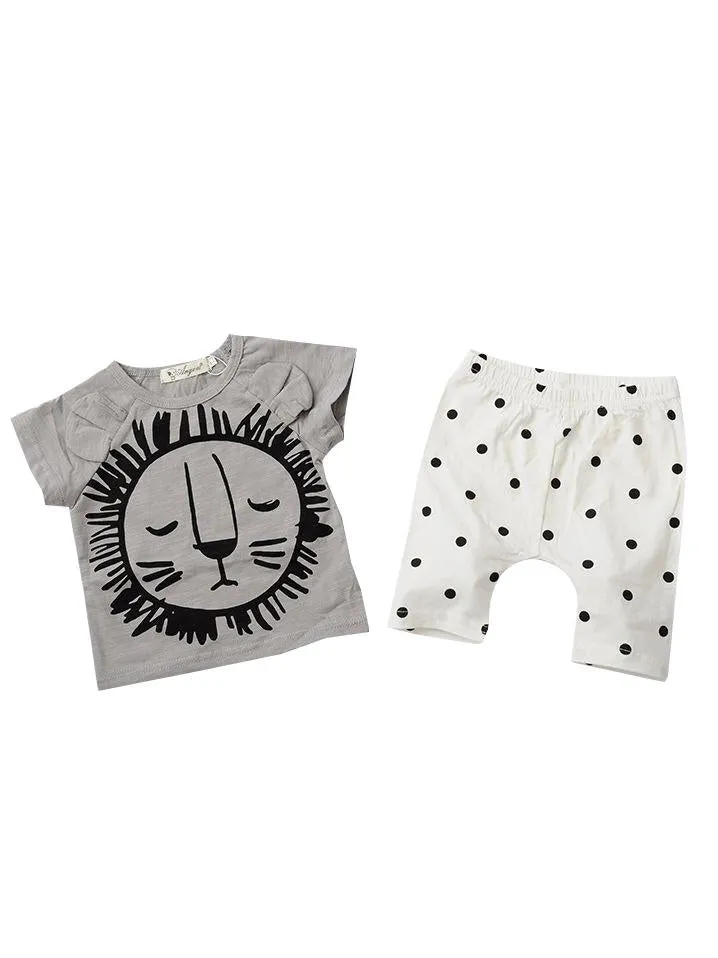 2-Piece Baby Boys Girls Summer Clothes Outfits Sets Lion Print T-shirt and Pants