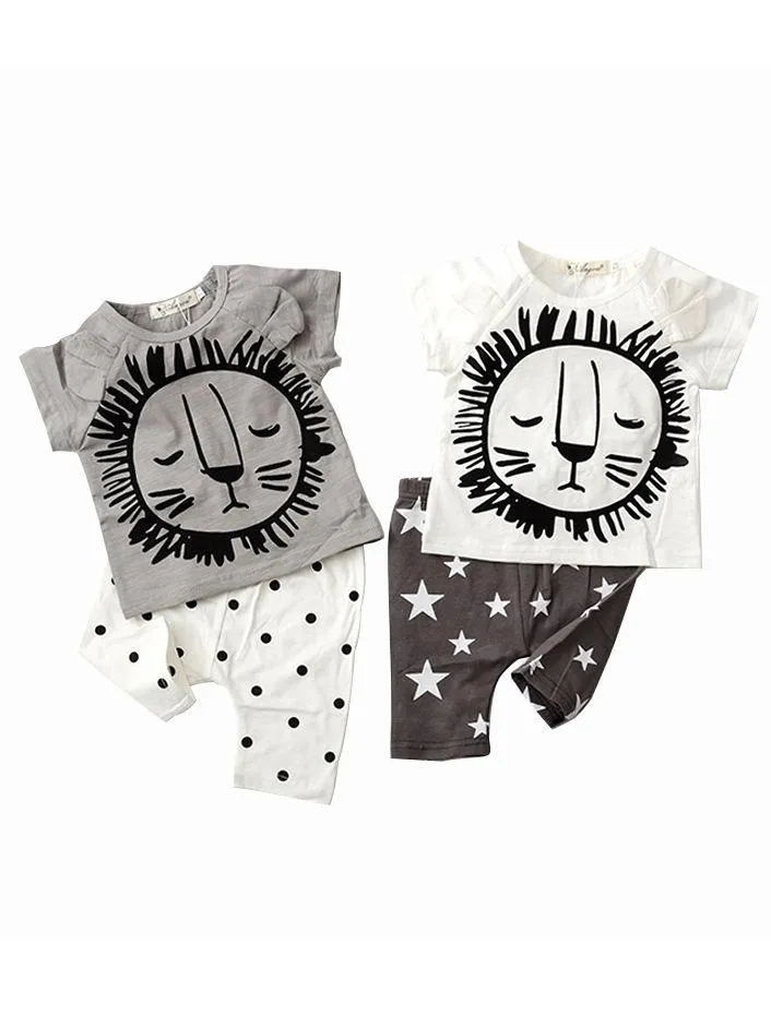 2-Piece Baby Boys Girls Summer Clothes Outfits Sets Lion Print T-shirt and Pants