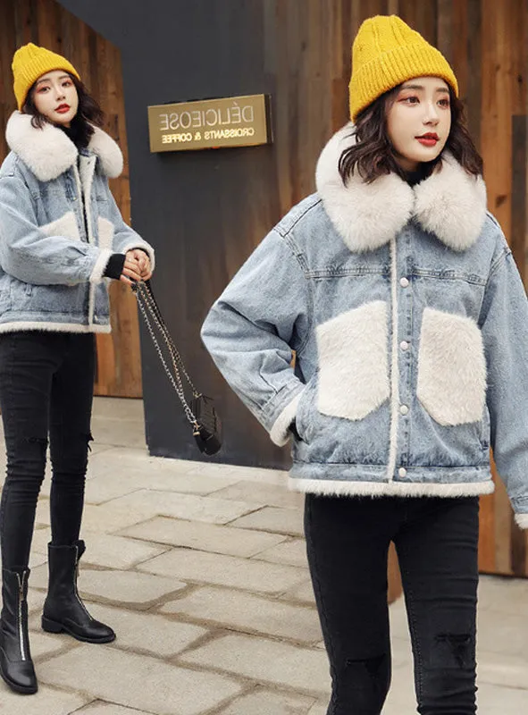 9108 Denim And Fur Jacket,Denim Winter Jacket For Woman- Warm jacket collection