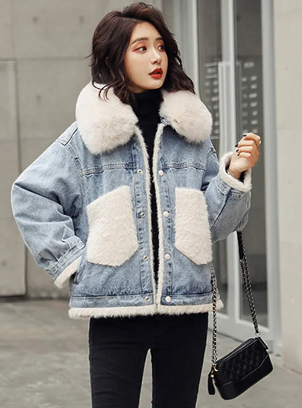 9108 Denim And Fur Jacket,Denim Winter Jacket For Woman- Warm jacket collection