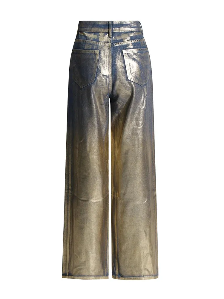 Adelin Metallic Coated Wide Leg Jeans