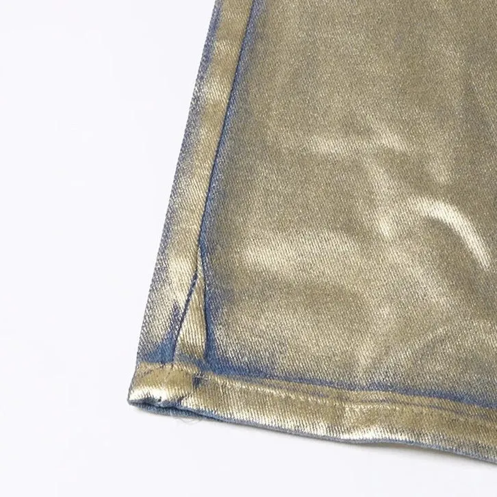 Adelin Metallic Coated Wide Leg Jeans