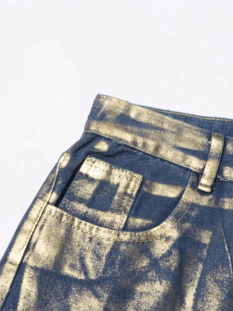 Adelin Metallic Coated Wide Leg Jeans