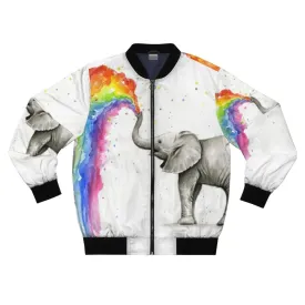 Adorable Baby Elephant Spraying Rainbow Bomber Jacket