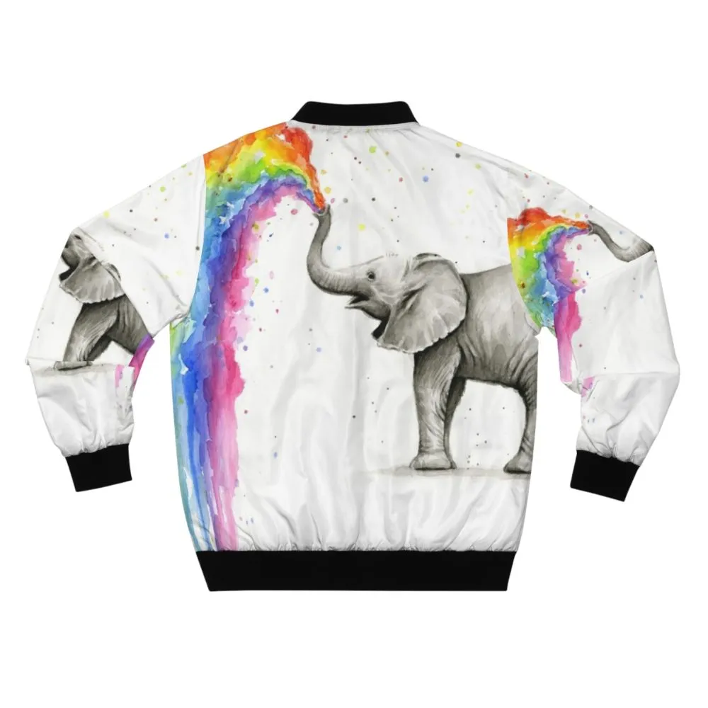 Adorable Baby Elephant Spraying Rainbow Bomber Jacket