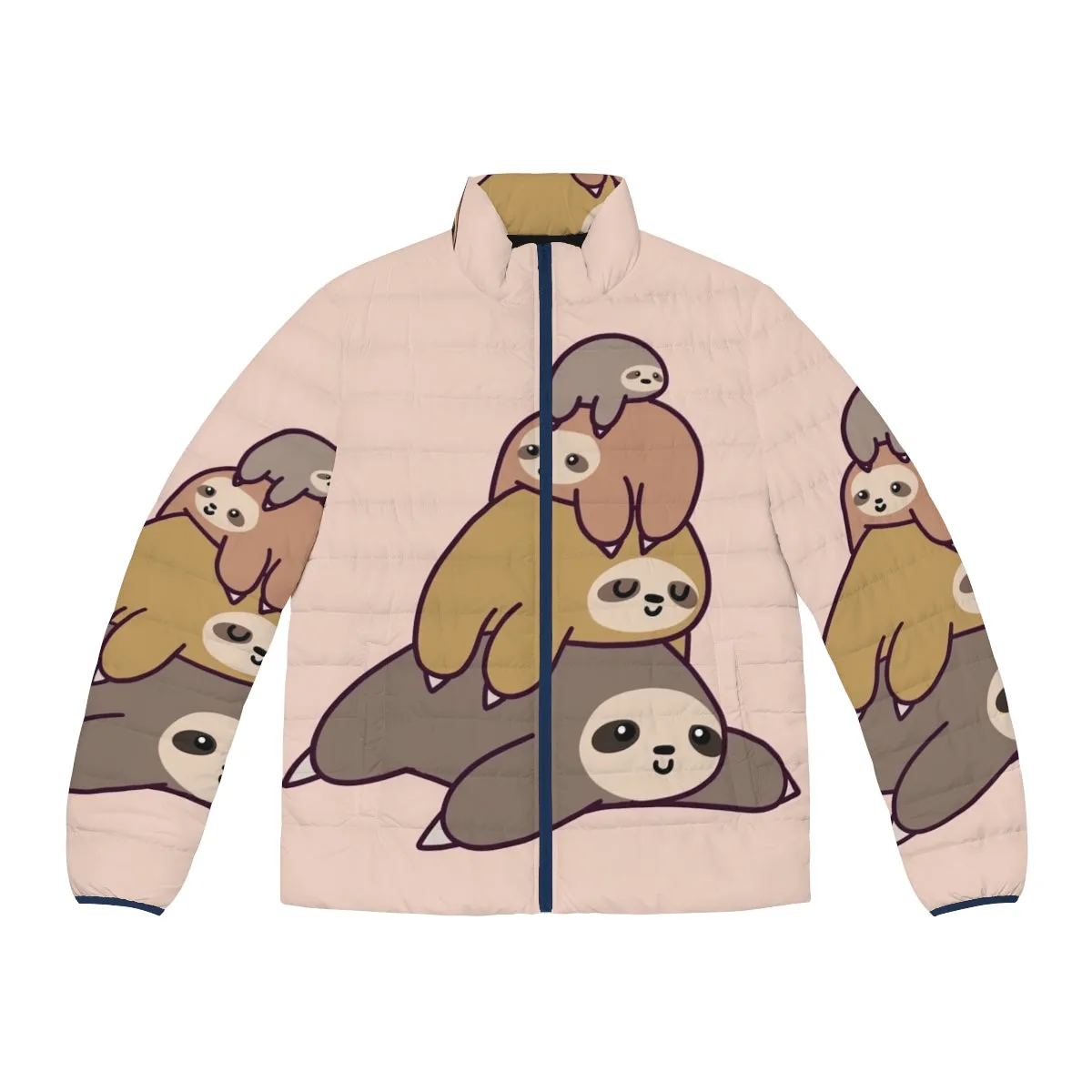 Adorable Sloth Stack Puffer Jacket | Cute Chibi Sloth Design