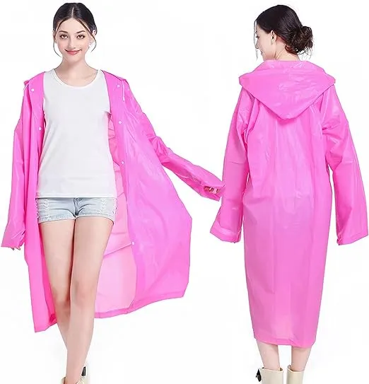 AIDEGER EVA Rain Ponchos for Adults, 2 Pack Reusable Raincoats with Hoods and Sleeves Lightweight Rain Jacket