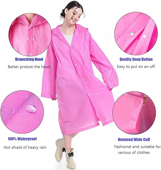 AIDEGER EVA Rain Ponchos for Adults, 2 Pack Reusable Raincoats with Hoods and Sleeves Lightweight Rain Jacket