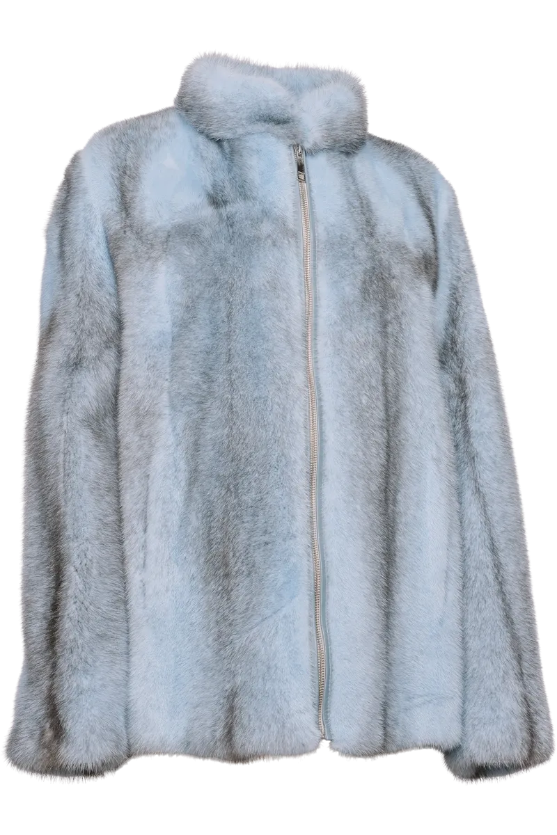 Baby Blue Silver Cross Mink Fur Jacket