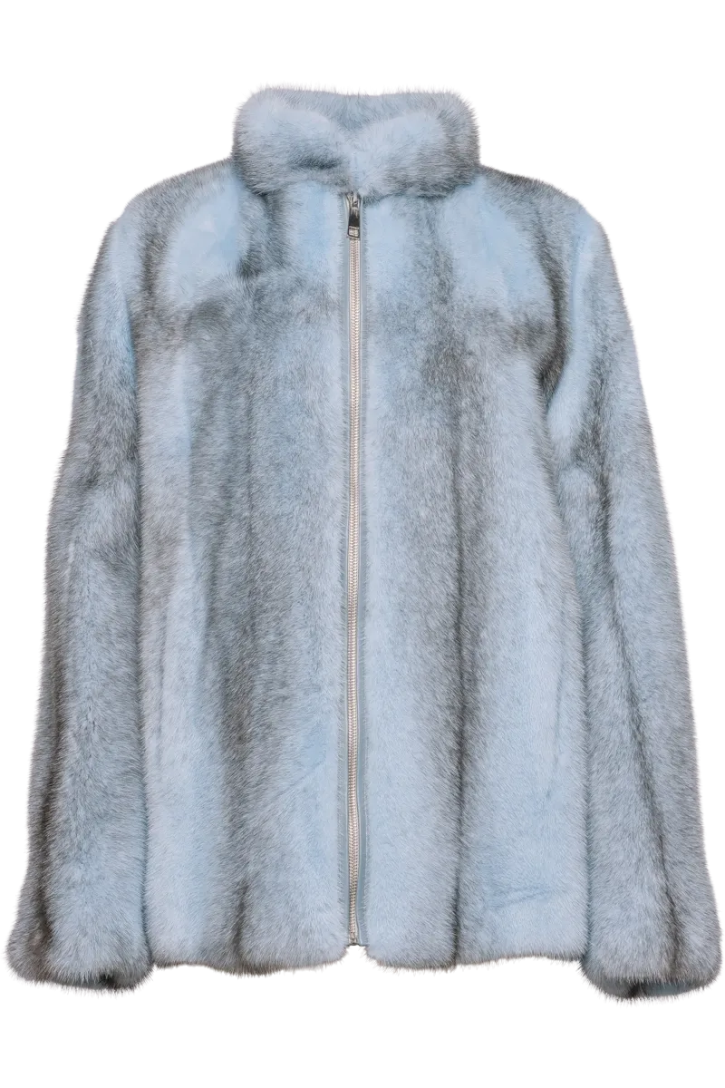 Baby Blue Silver Cross Mink Fur Jacket