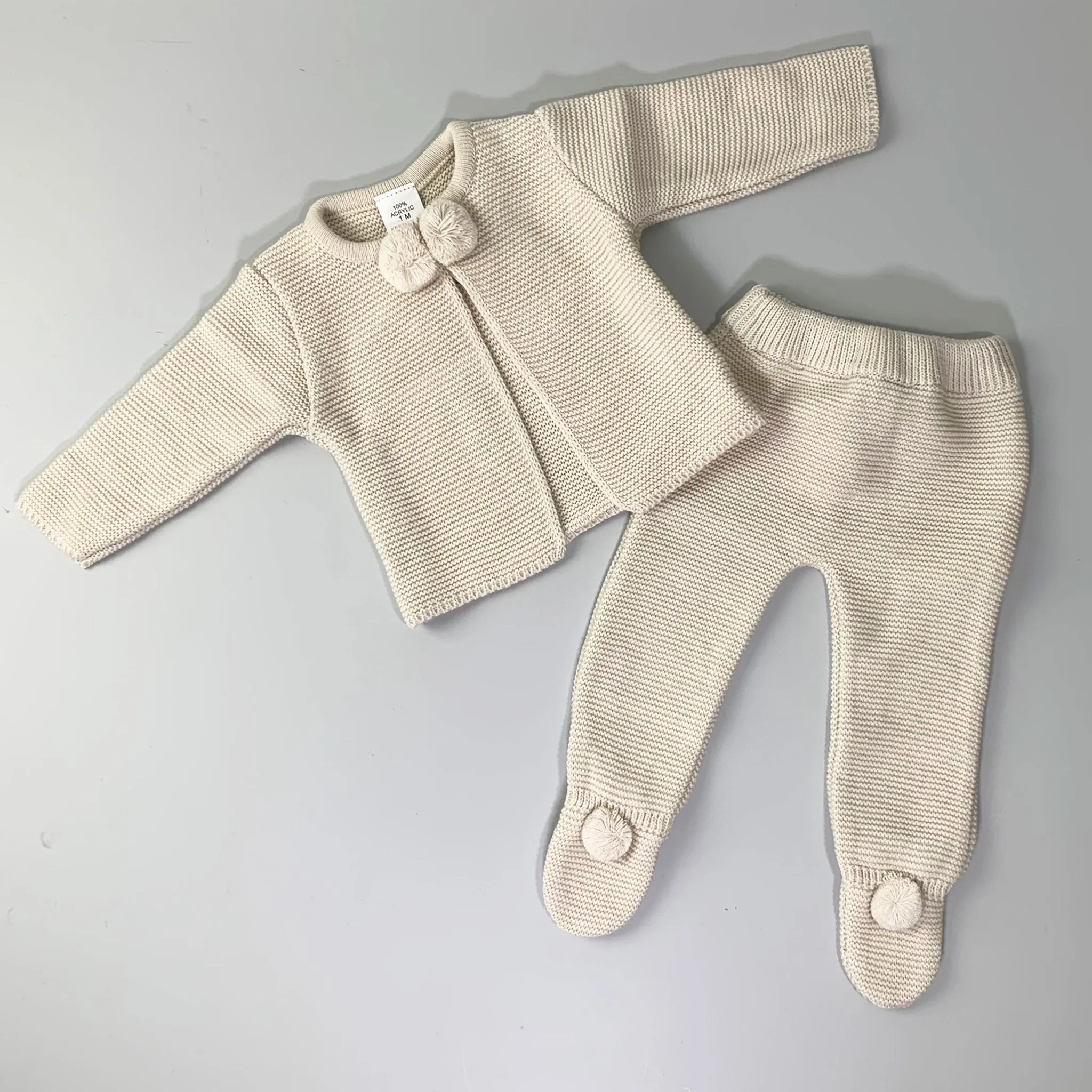 Baby Boy 2 Piece Knitted Outfit - Trousers & Jacket - Beige