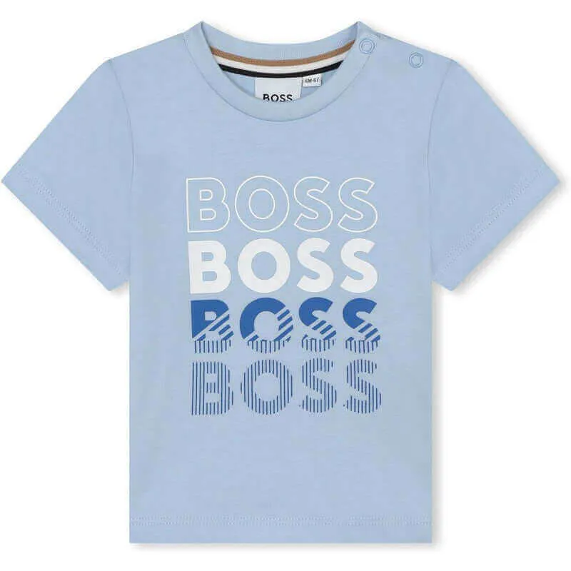 Baby Boys Blue Multi Logo Cotton T-Shirt