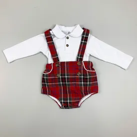 Baby Boys Tartan Shorts with Braces and Shirt Outfit