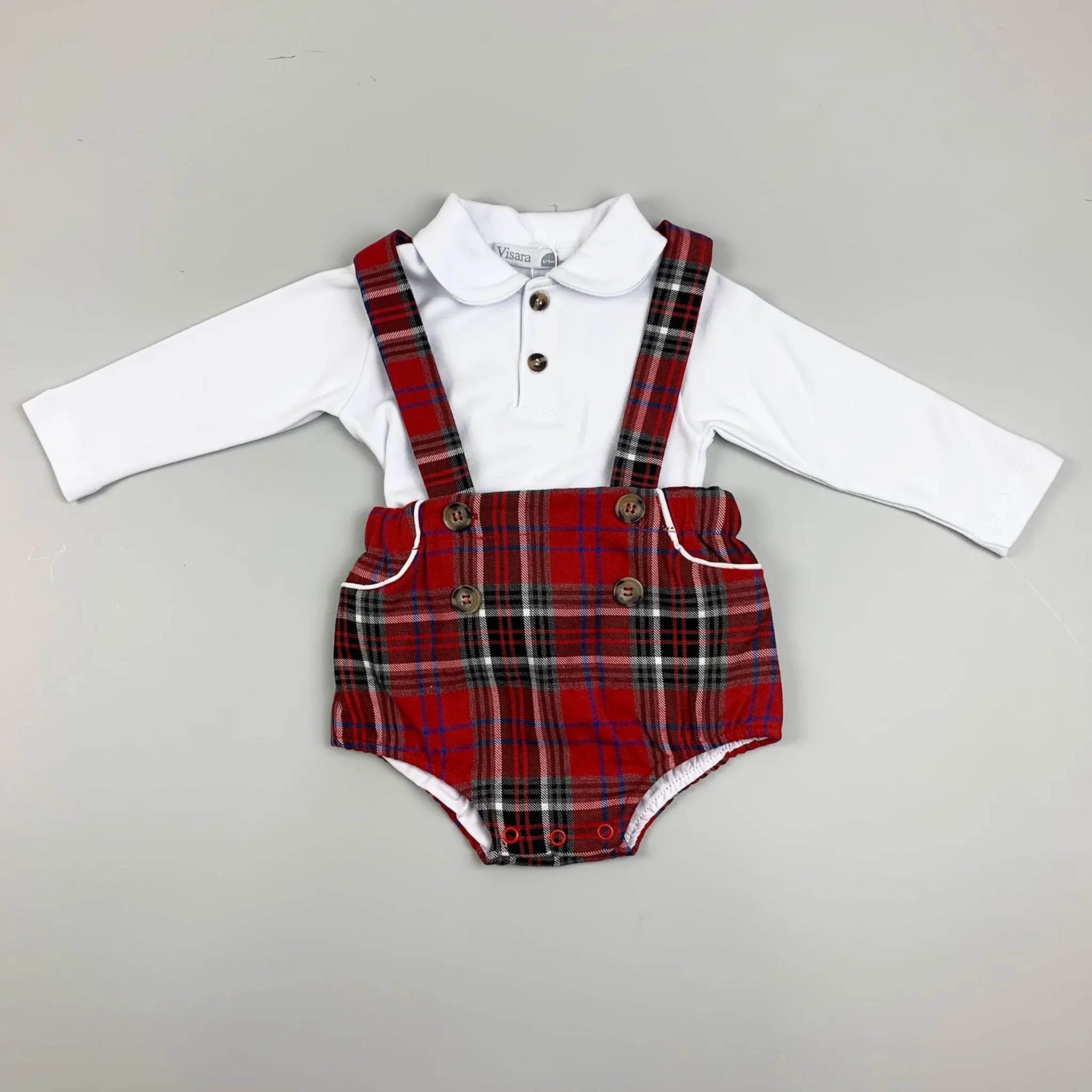 Baby Boys Tartan Shorts with Braces and Shirt Outfit