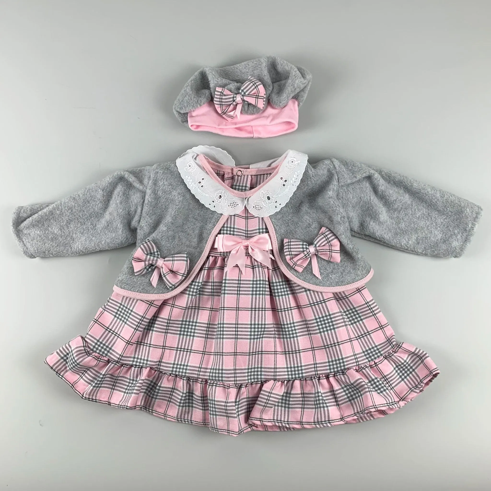 Baby Girls Pink Tartan Dress, Jacket and Hat Outfit