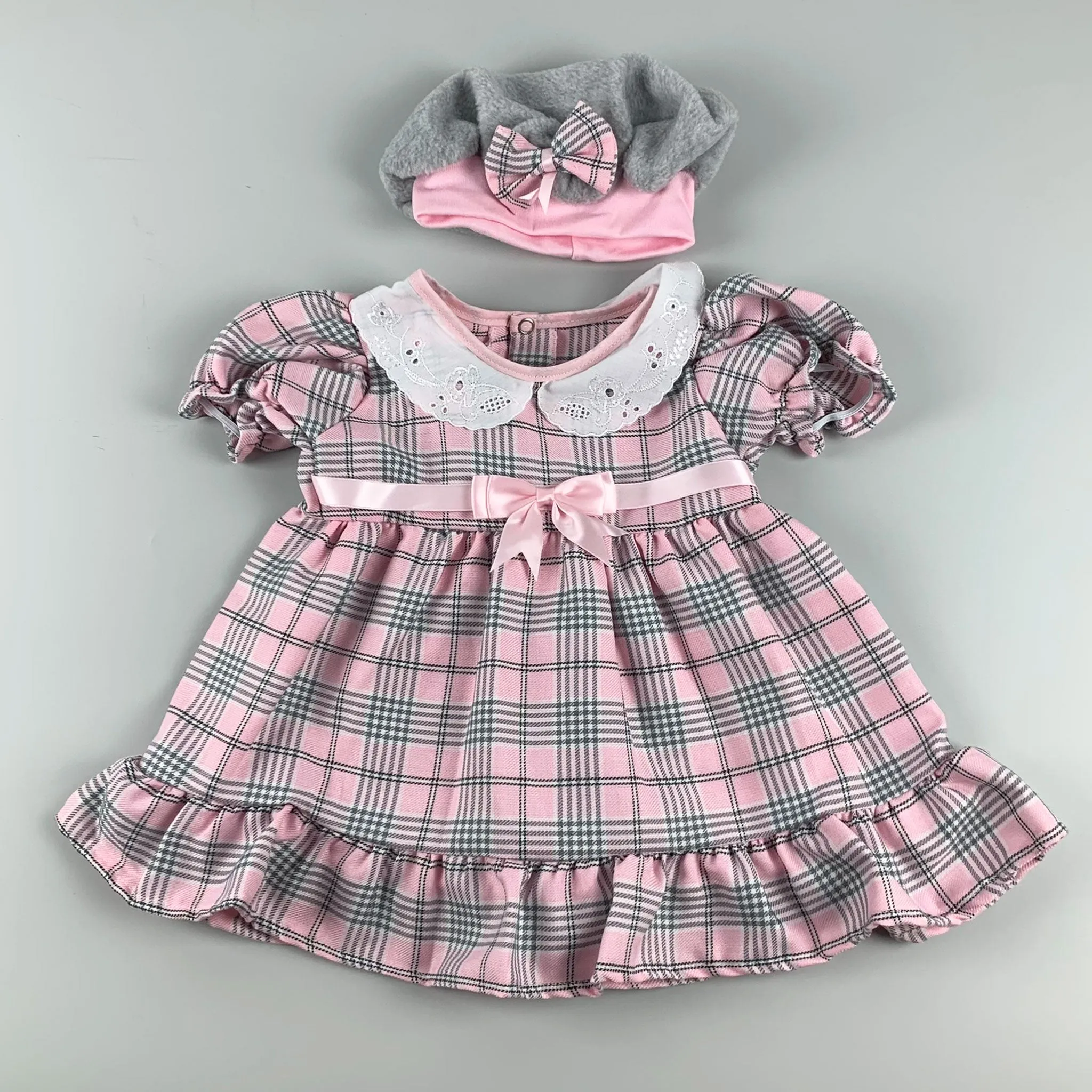 Baby Girls Pink Tartan Dress, Jacket and Hat Outfit