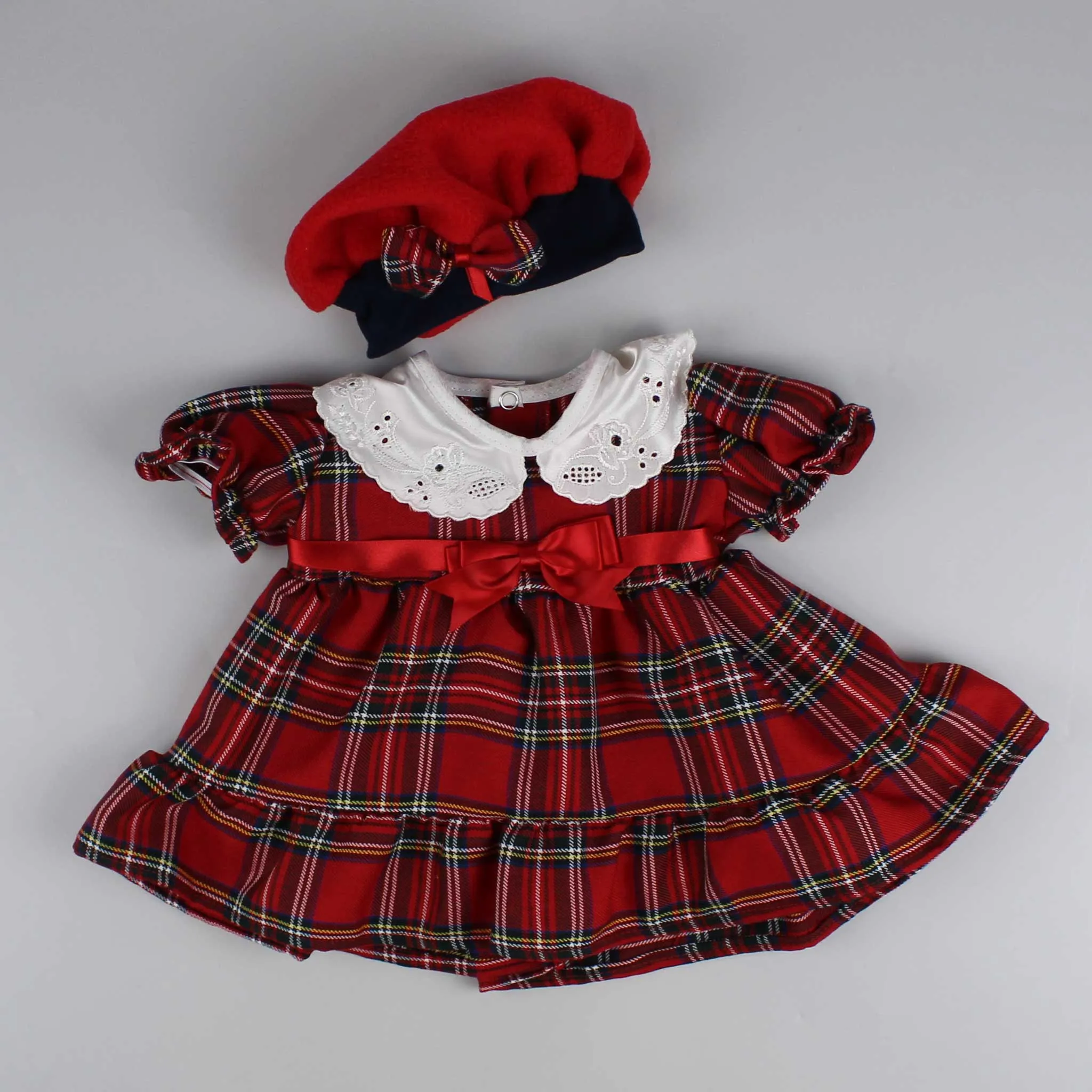 Baby Girls Red Tartan Outfit, Dress with Jacket and Hat