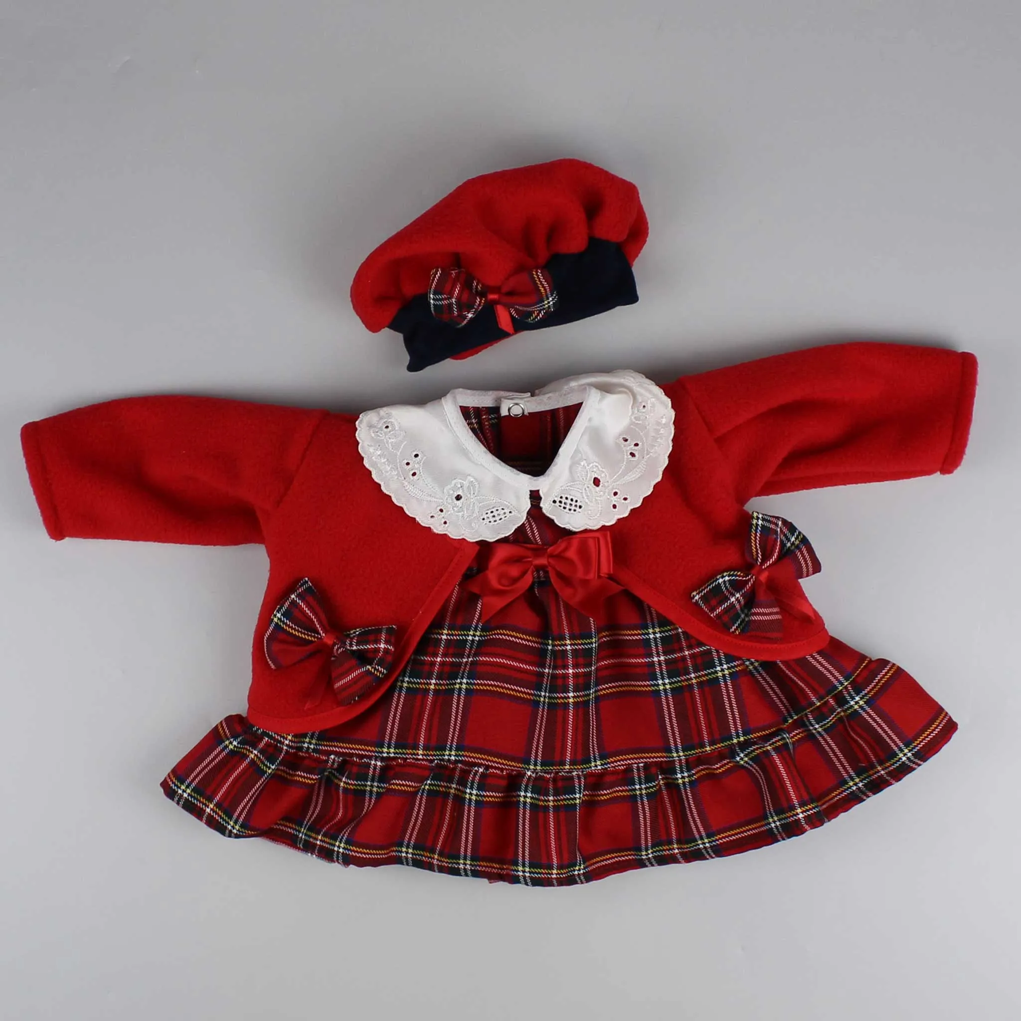 Baby Girls Red Tartan Outfit, Dress with Jacket and Hat