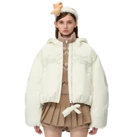 Bear A Bow Silky Down Jacket In Whte