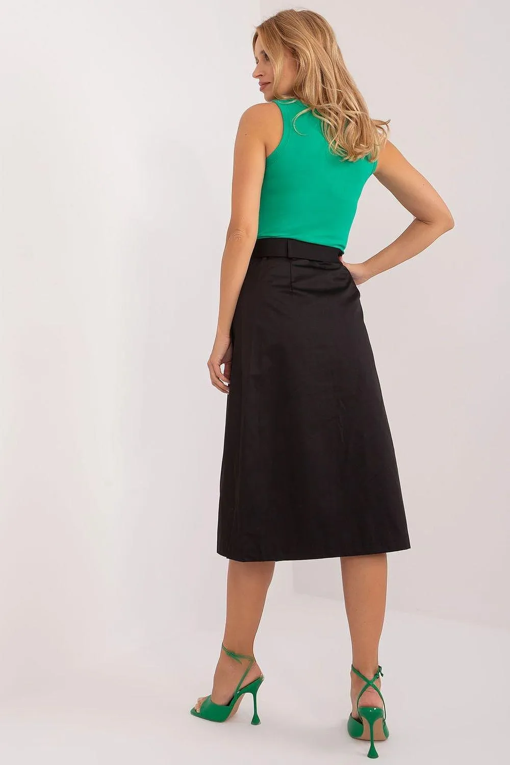 Belted Midi Skirt with Distinctive Envelope Front Detail