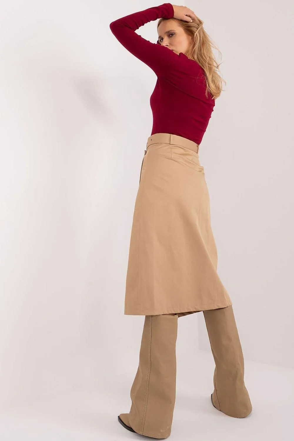 Belted Midi Skirt with Distinctive Envelope Front Detail