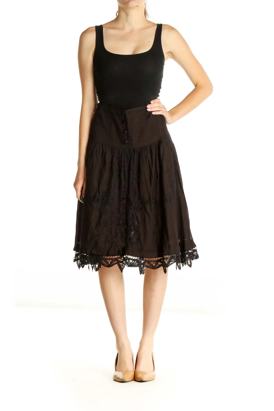 Black Brunch Flared Lace Skirt