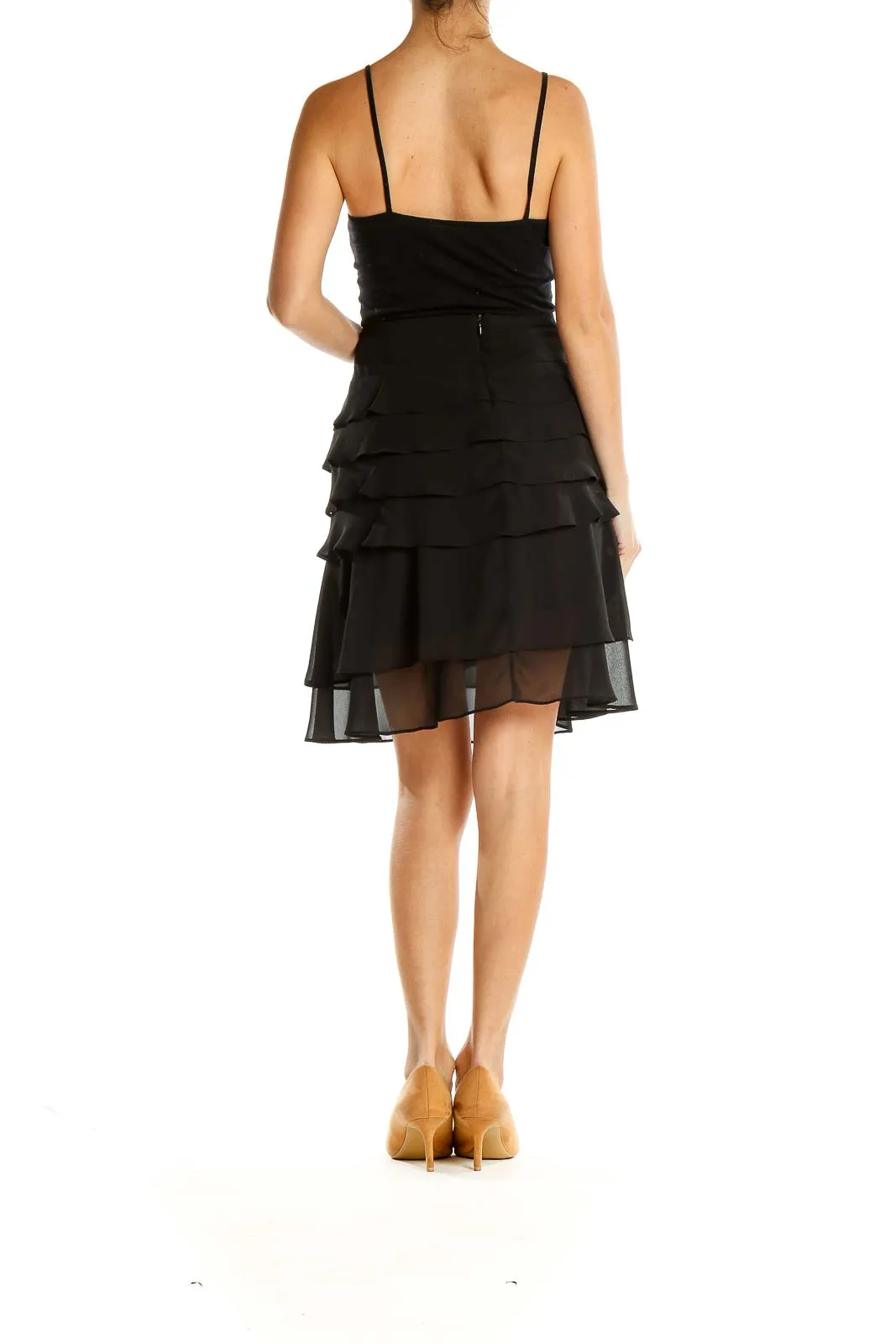 Black Flared Ruffle Skirt