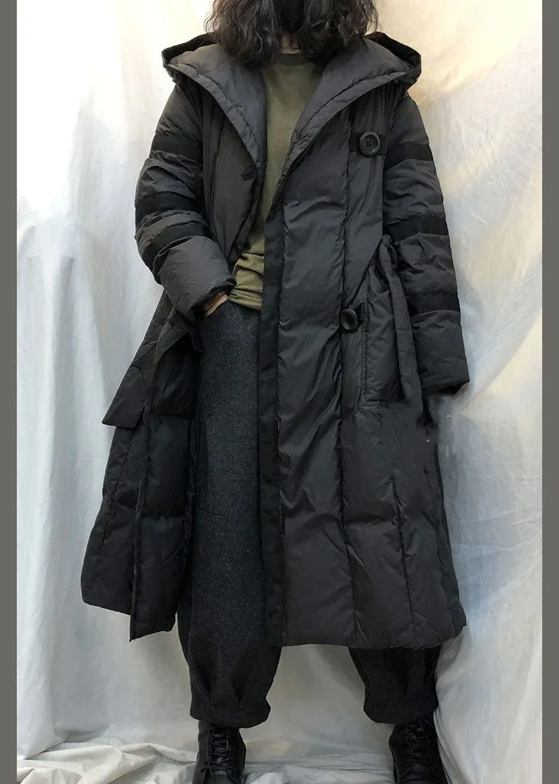 Black hooded tie waist fashion Winter Duck Down Coats