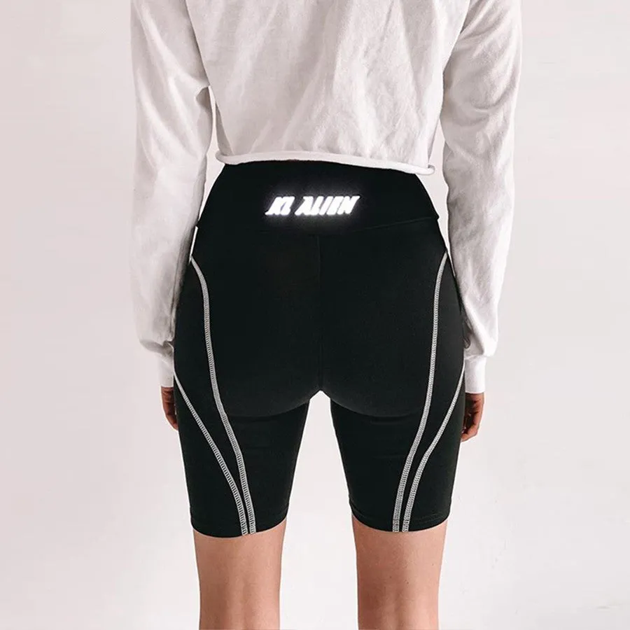 Black Reflective High Waist Letter Print Short Pants