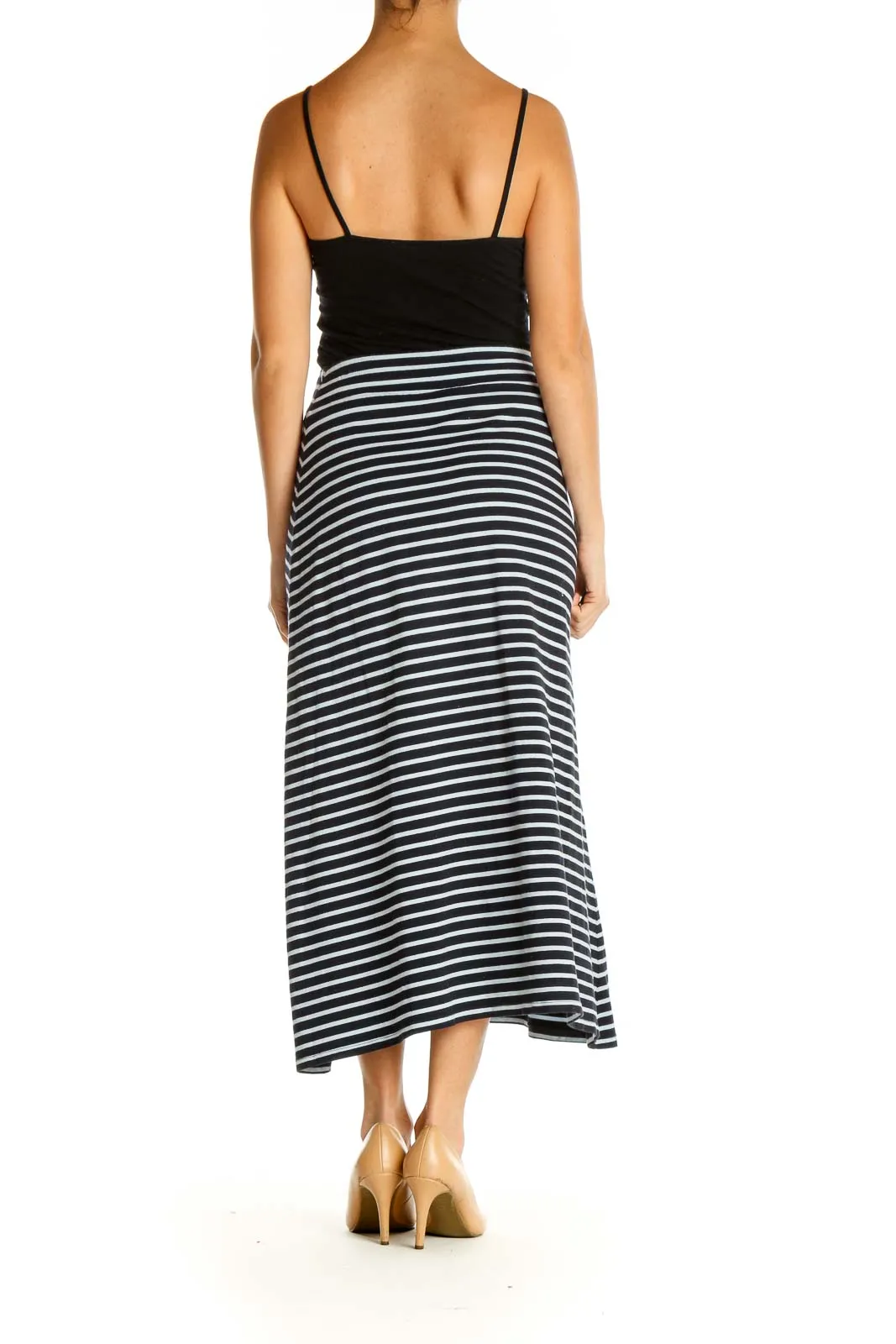 Black Striped Casual Straight Skirt