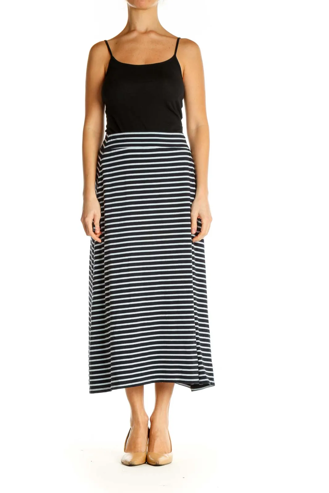 Black Striped Casual Straight Skirt