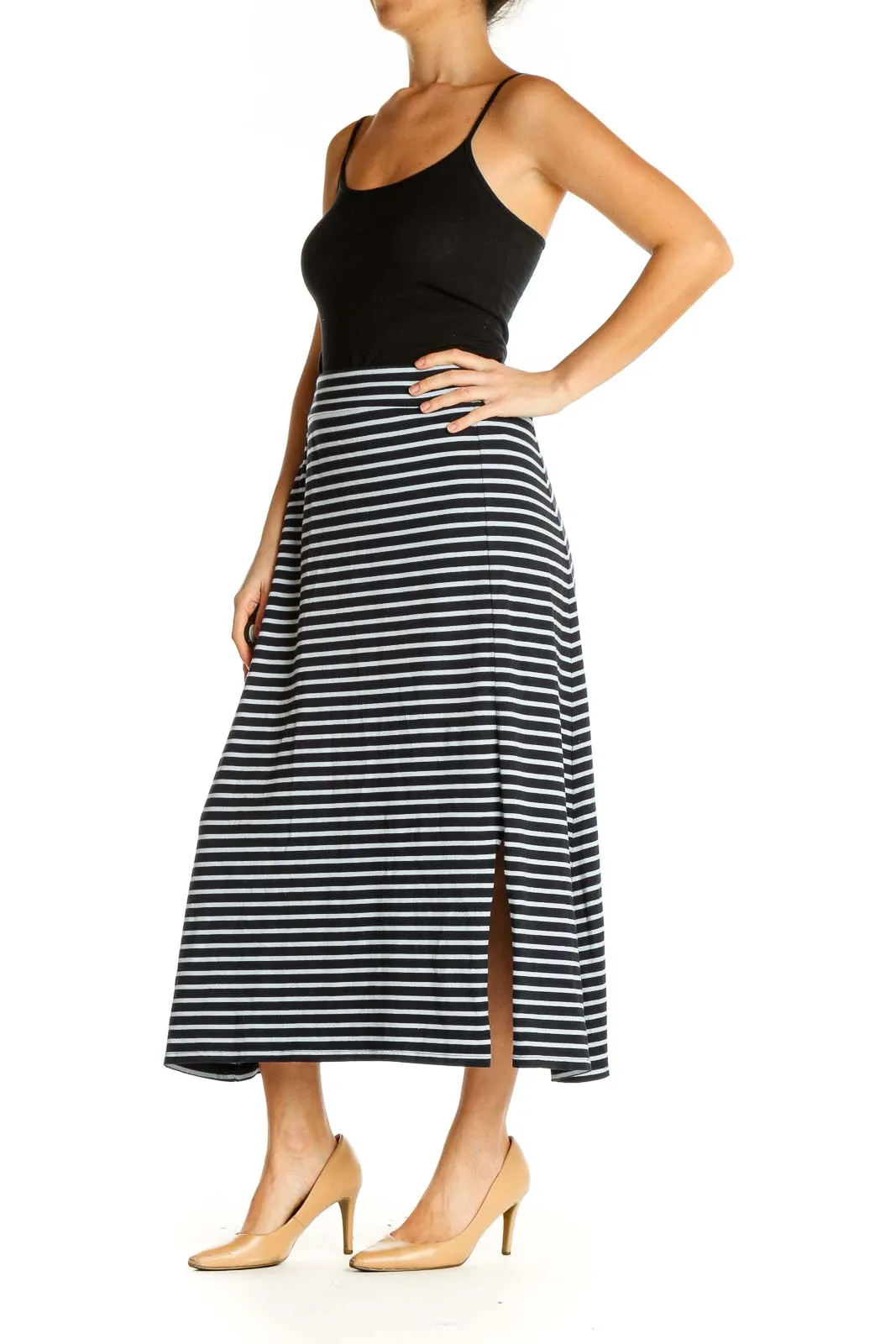 Black Striped Casual Straight Skirt