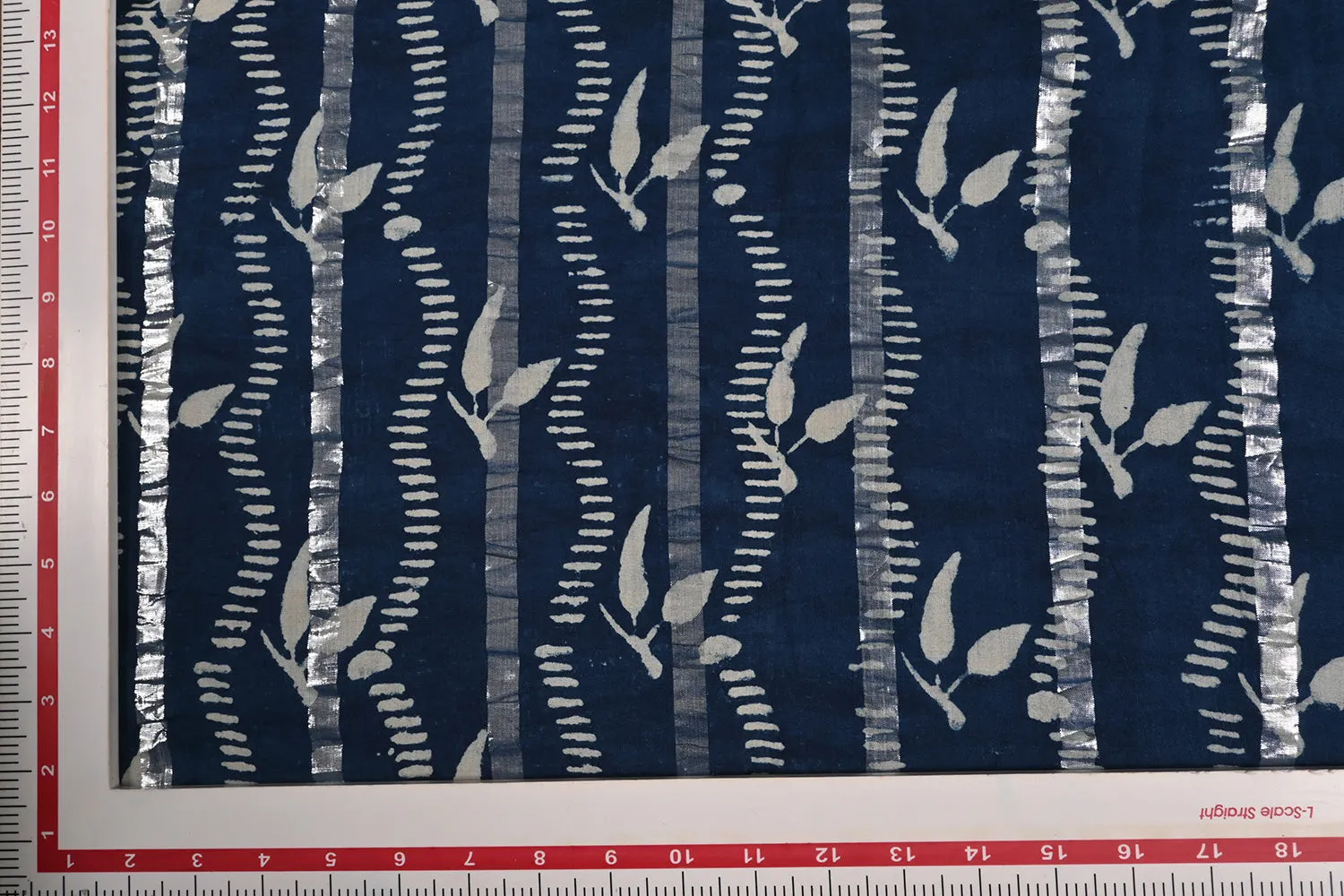 Blue & White Traditional Cotton Lurex Fabric