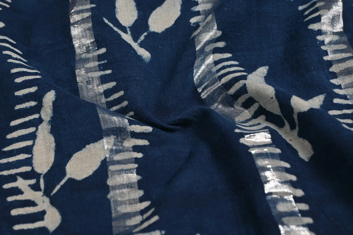 Blue & White Traditional Cotton Lurex Fabric