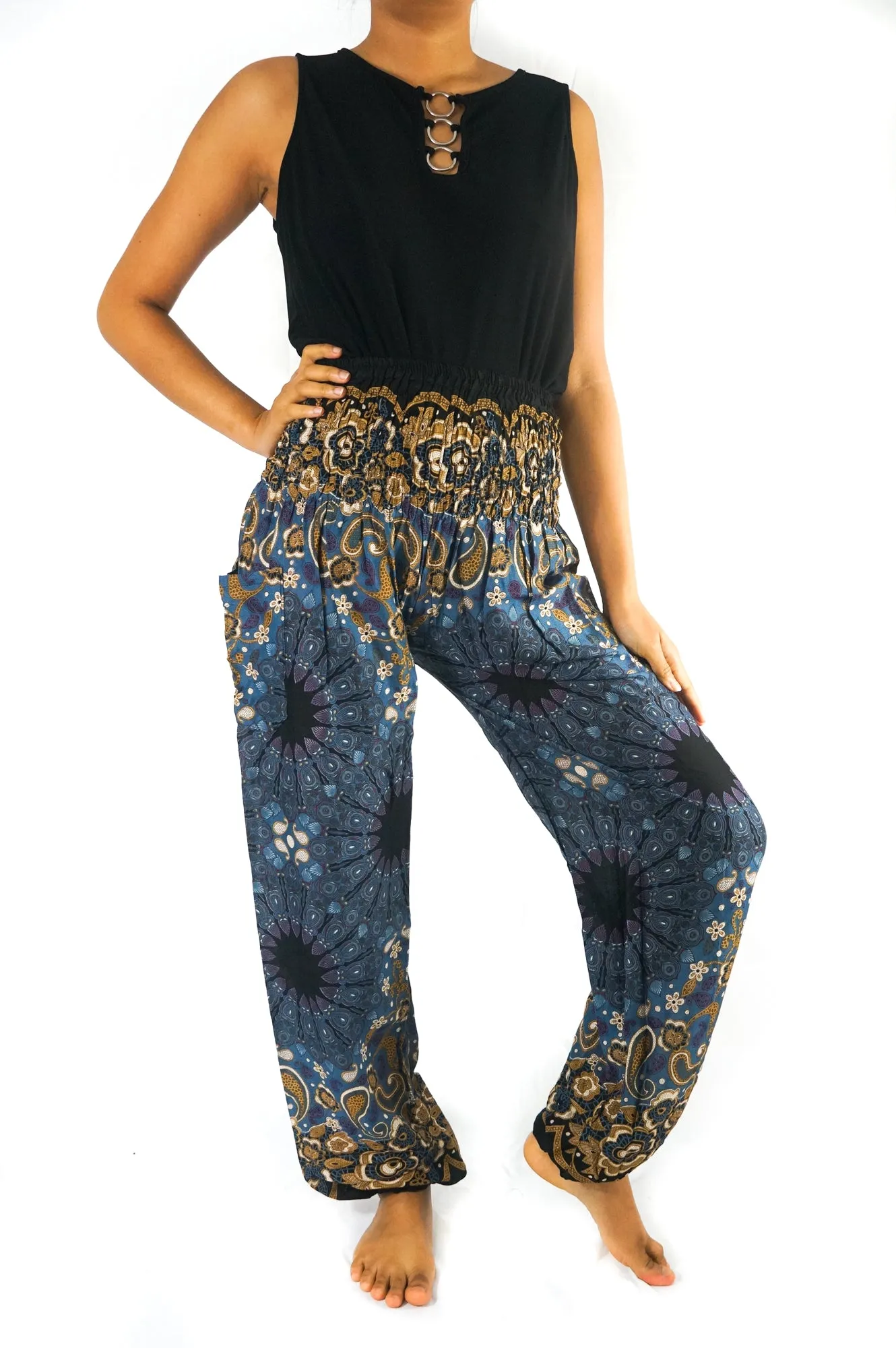 Blue MANDALA Women Boho Pants Hippie Pants Yoga Pants