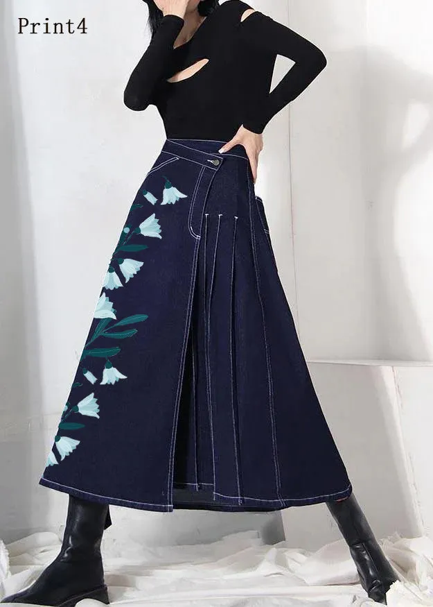 Boho denim blue zippered asymmetrical design Summer Skirt