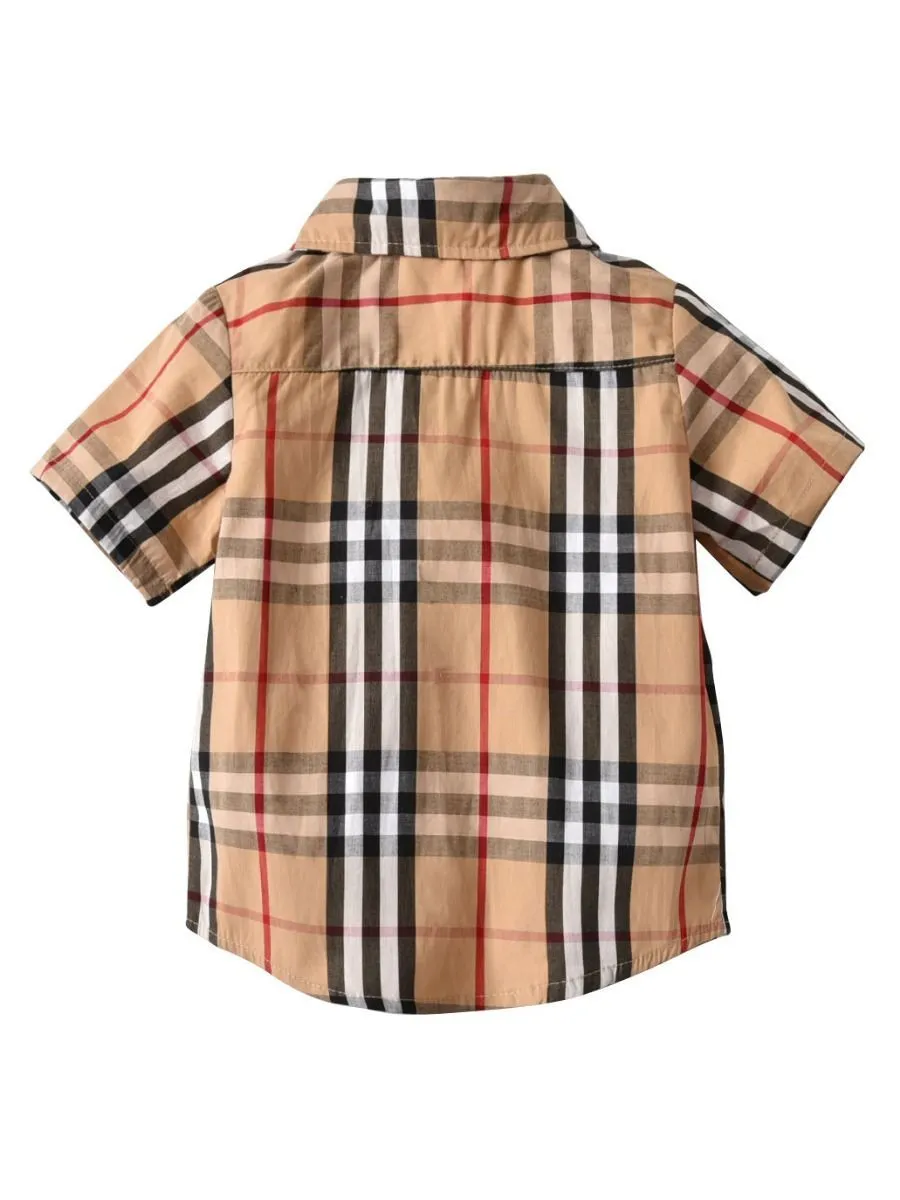 British Style Top Big Boy Classic Plaid Cotton Casual Shirt for Summer