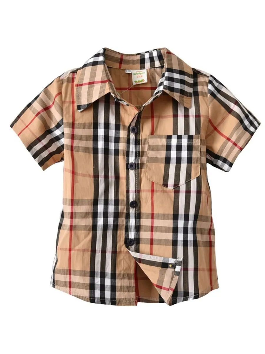 British Style Top Big Boy Classic Plaid Cotton Casual Shirt for Summer