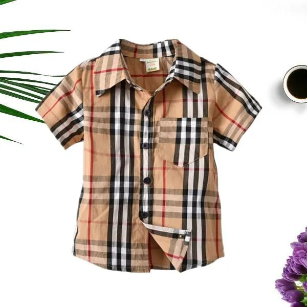 British Style Top Big Boy Classic Plaid Cotton Casual Shirt for Summer