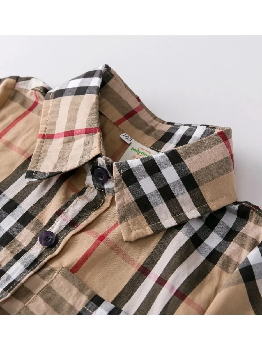 British Style Top Big Boy Classic Plaid Cotton Casual Shirt for Summer