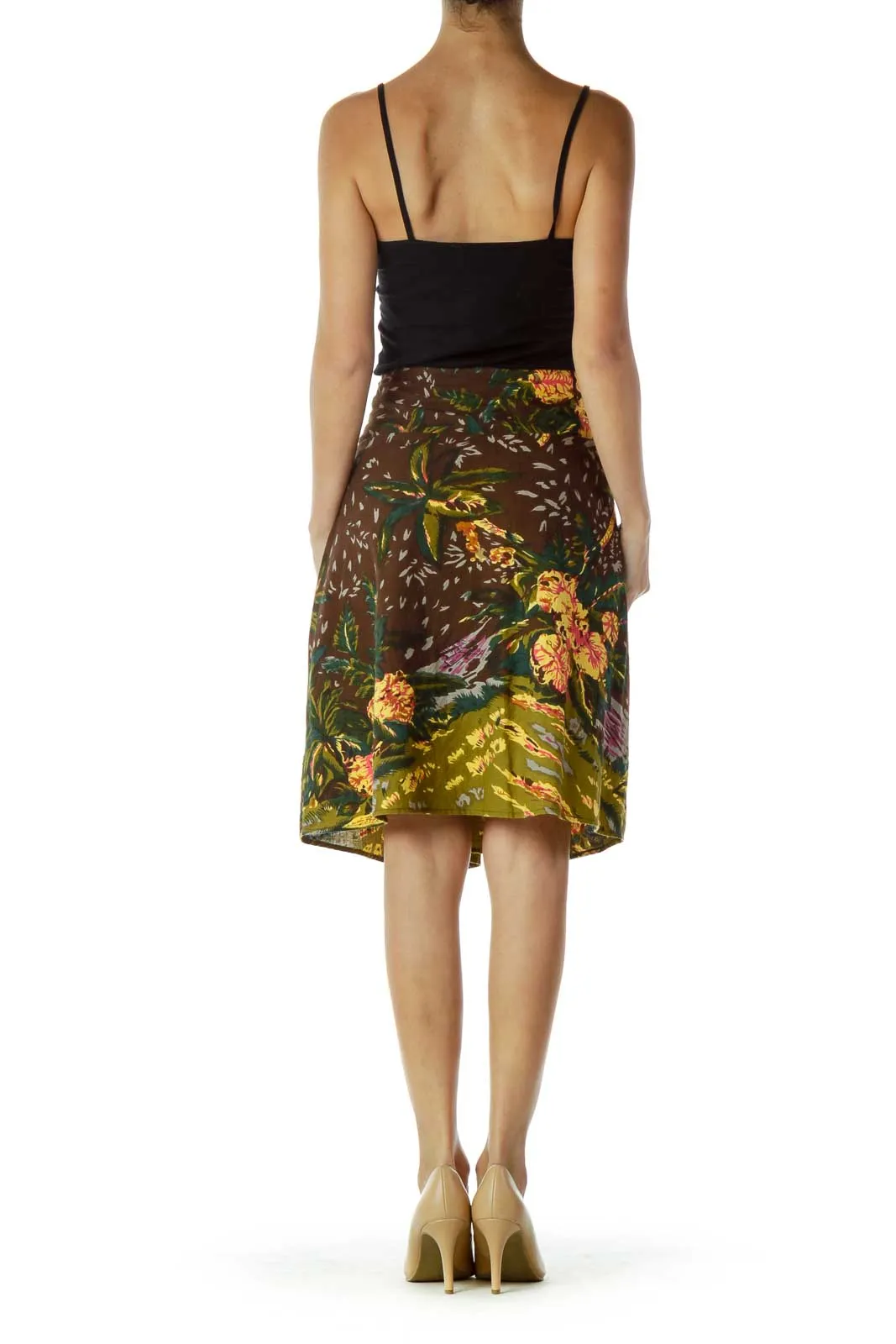 Brown Printed A-Line Skirt