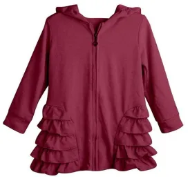 Burgundy Girls Ruffle Zip Up Hood Cardigans