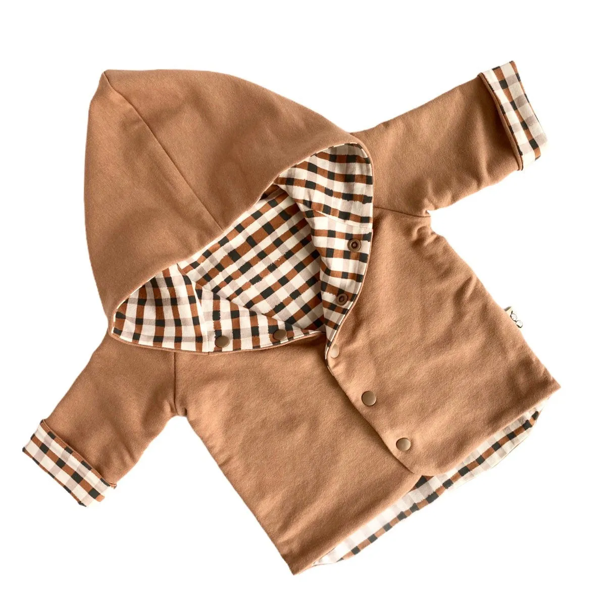 Camel Gingham Hooded Jacket